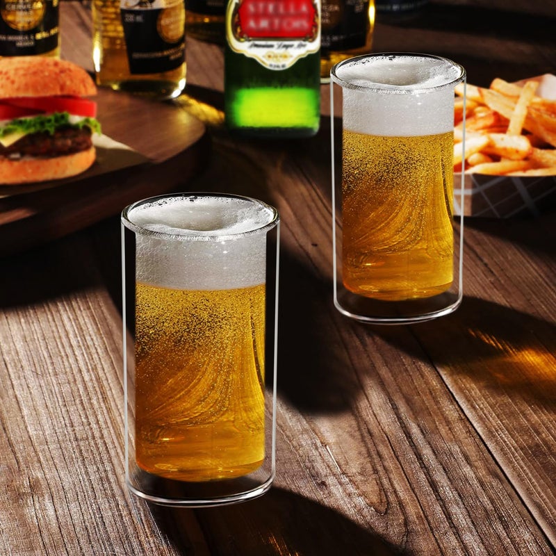 Sun's Tea 13oz Ultra Clear Strong Double Wall Thermal Insulated Highball Drinking Glasses for Beer, Coffee, Juice, Smoothie, Mojito, Soda, Milk and Mixed Beverages, Set of 2 (real glass, not-plastic) - Image 4